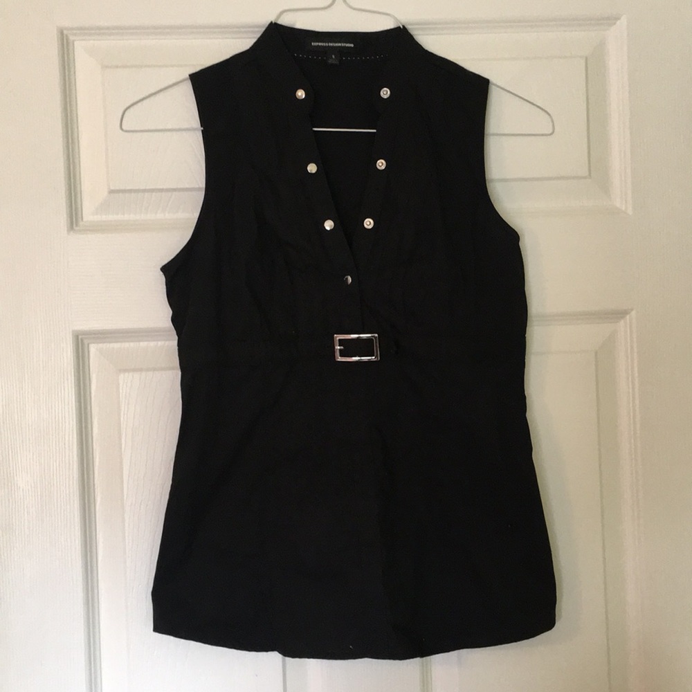 Black Tank with Faux Belt Buckle